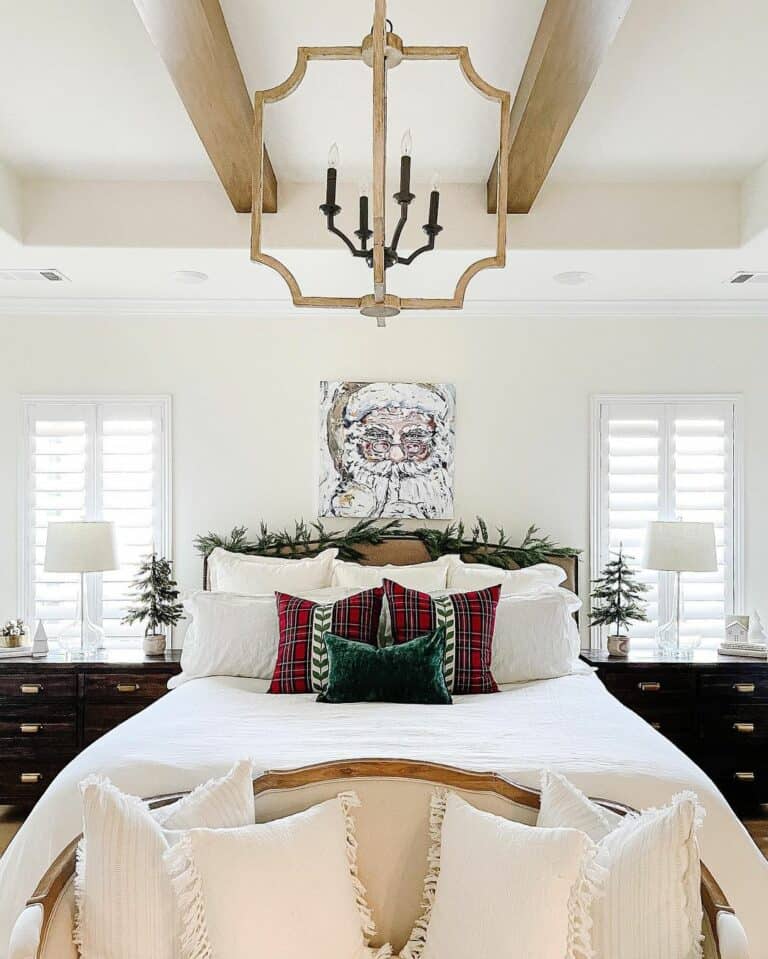 Festive-themed Bedroom With Wooden Ceiling Beams