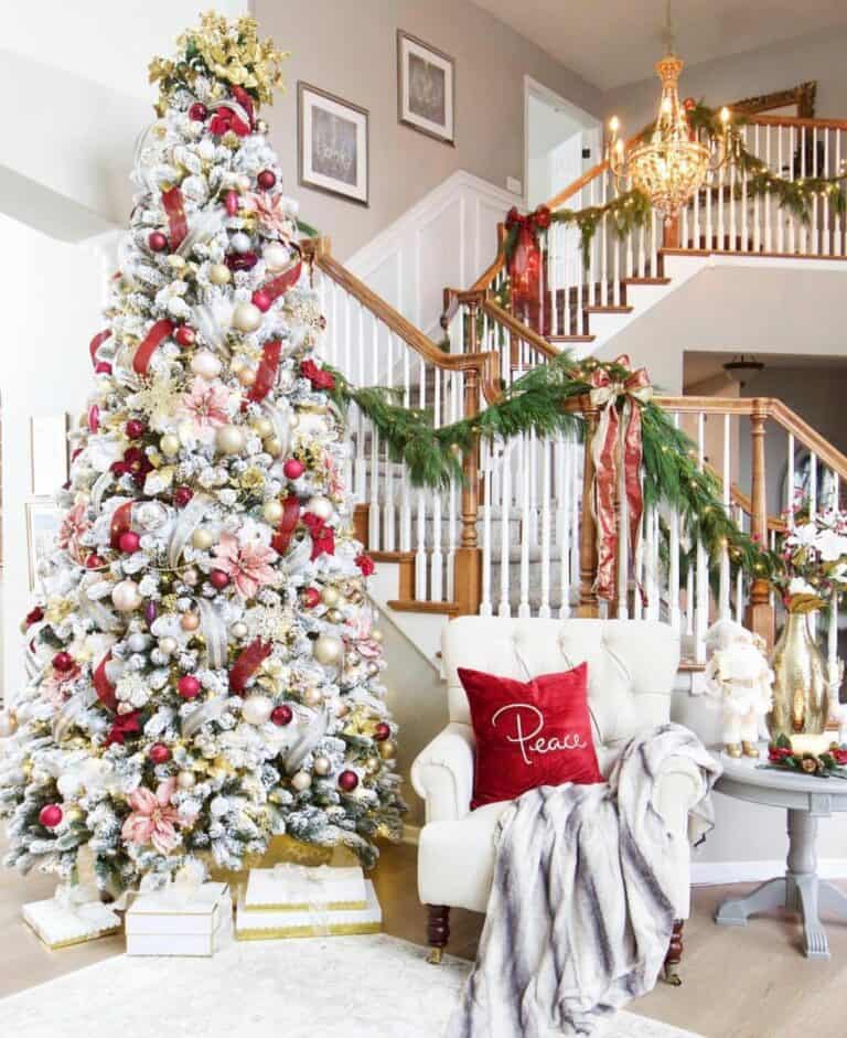 Festive-themed Staircase With Massive Christmas Tree