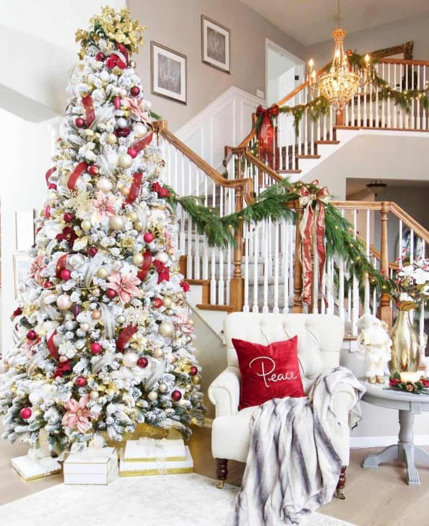Festive-themed Staircase With Massive Christmas Tree