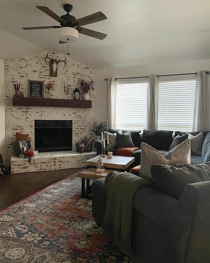 Fireplace With Painted White Brick