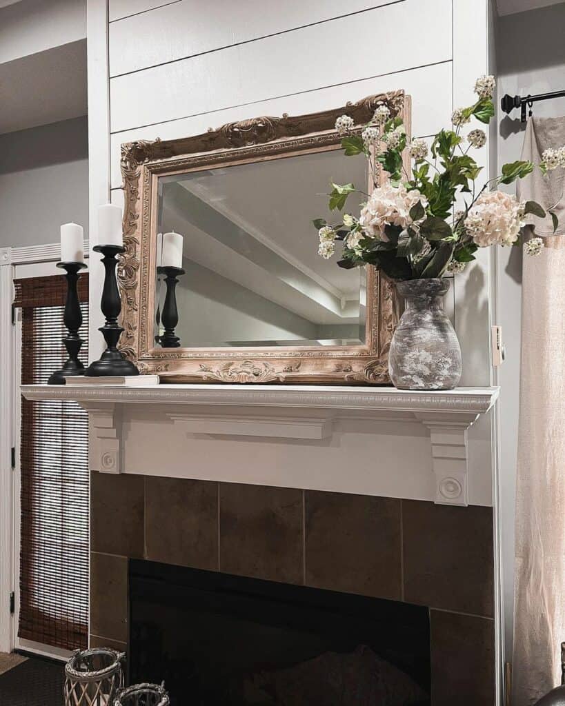 Fireplace With White Mantelpiece and Modern Décor