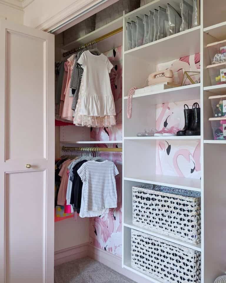 Flamingo Wallpaper Complemented by Pink Baseboards