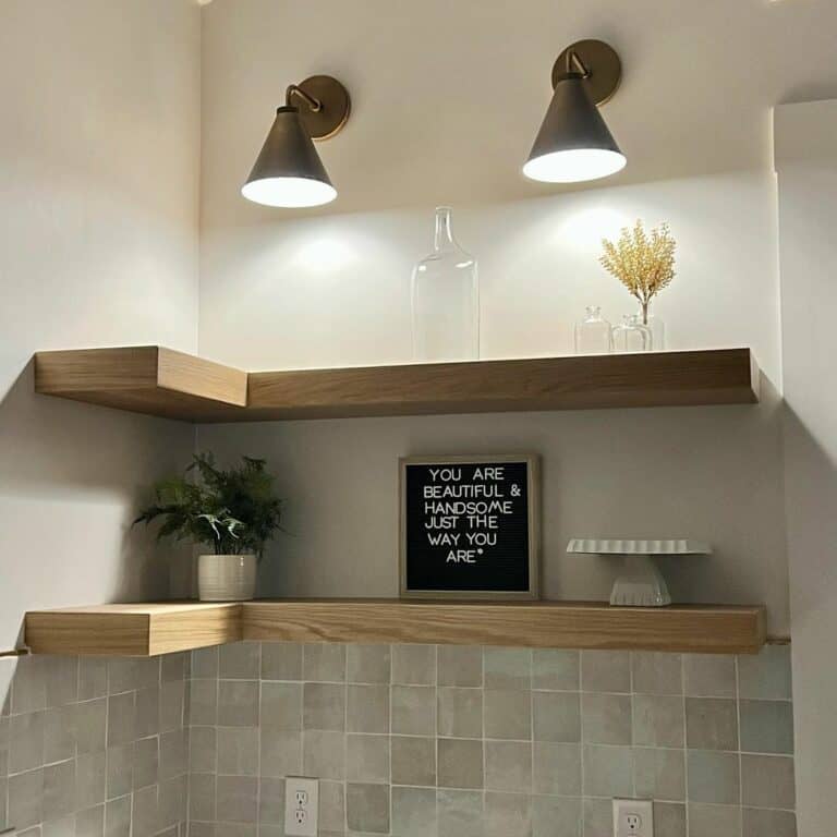 Floating Shelves With Sconce Lighting