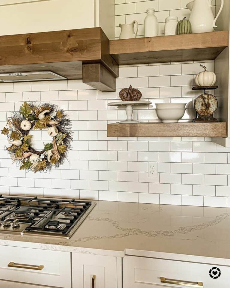 Floating Shelves for White Subway Tile Backsplash