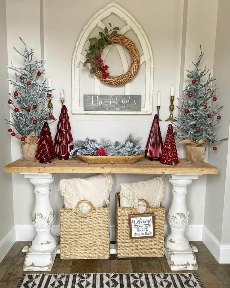 Flocked Pine Accessories on Farmhouse-style Table
