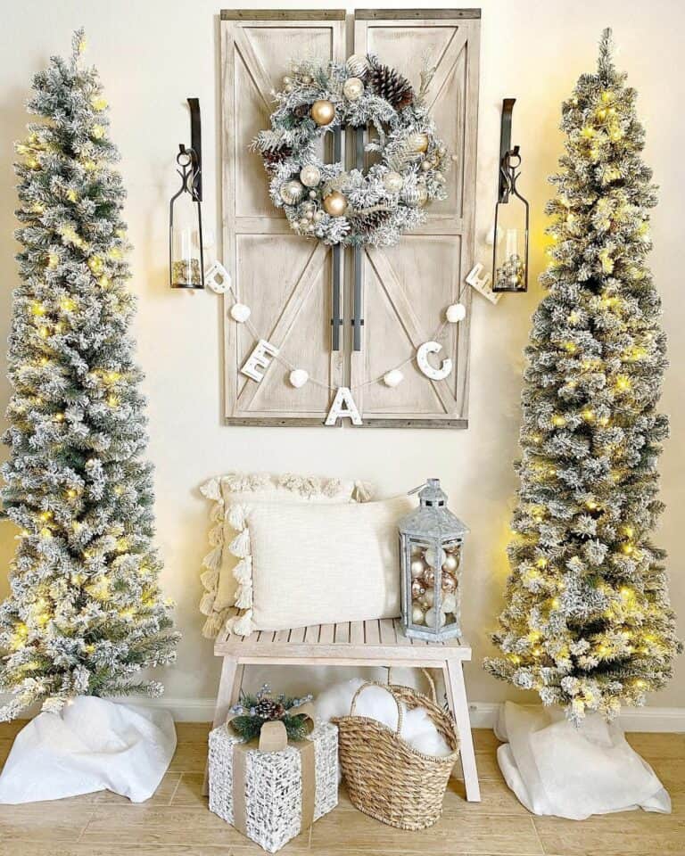 Flocked Slim Christmas Trees With White Skirts Soul Lane flocked-slim-christmas-trees-with-white-skirts-soul-lane