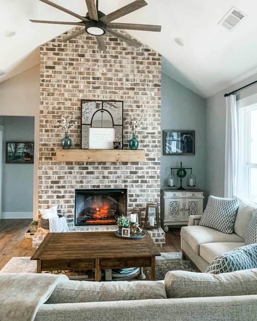 Floor To Ceiling Brick Fireplace