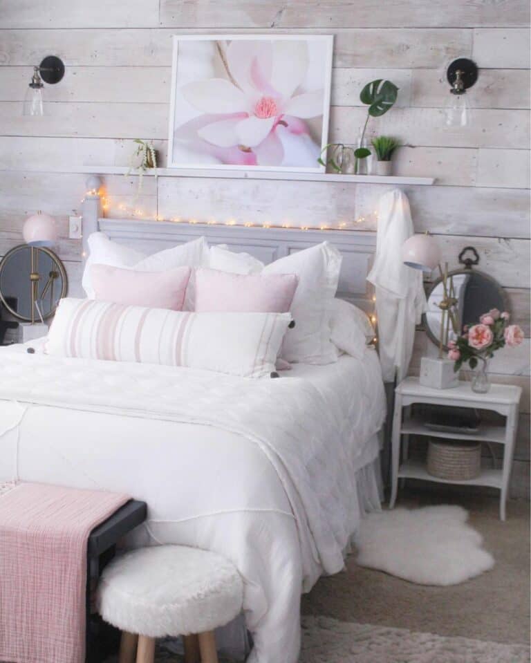Floral Décor on a Floating White Shelf