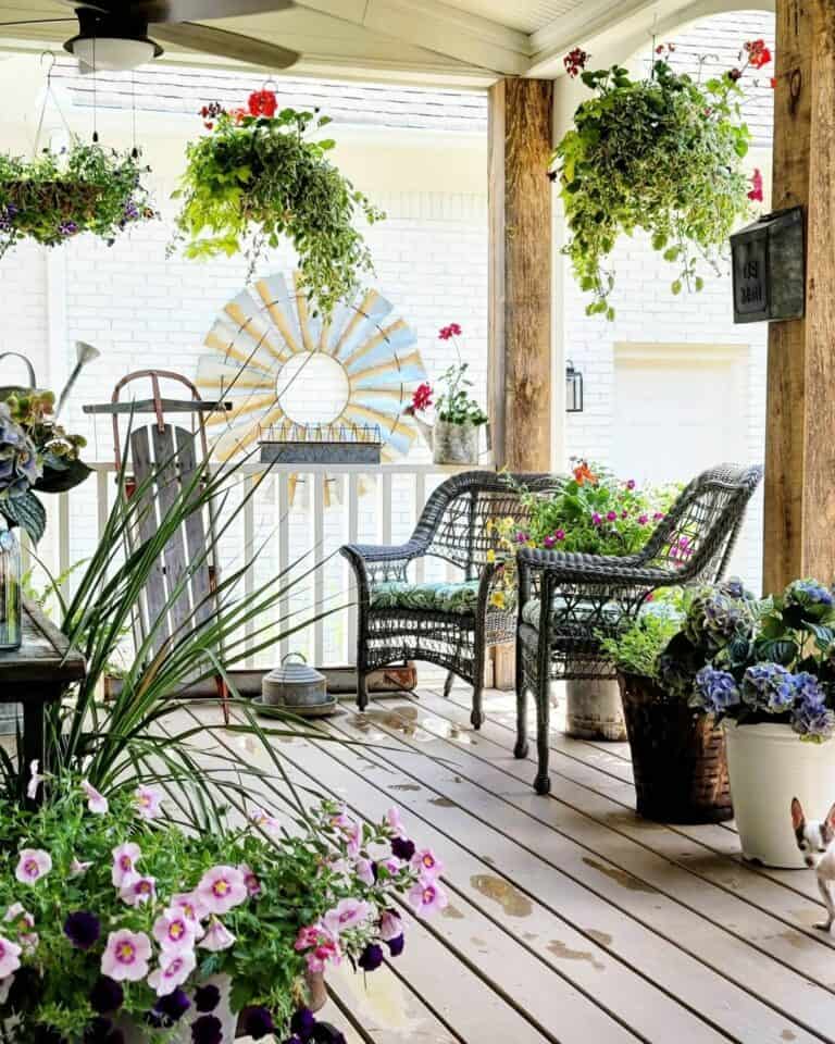 Flowers Line Back Porch for Relaxing Décor