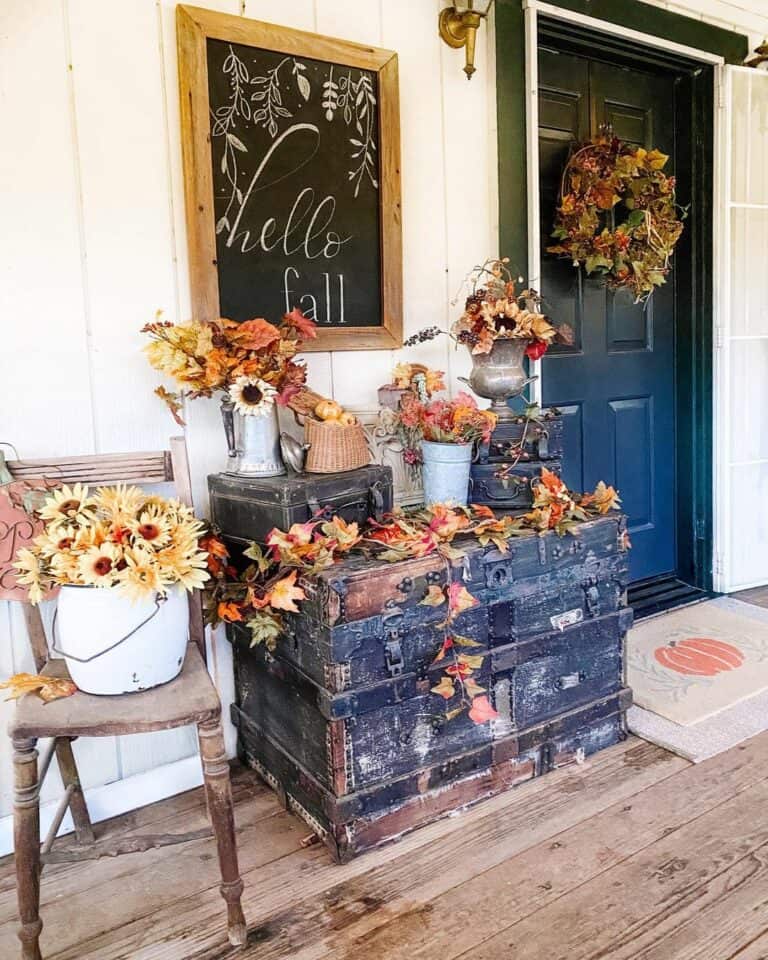 Framed Fall Chalkboard on Front Porch
