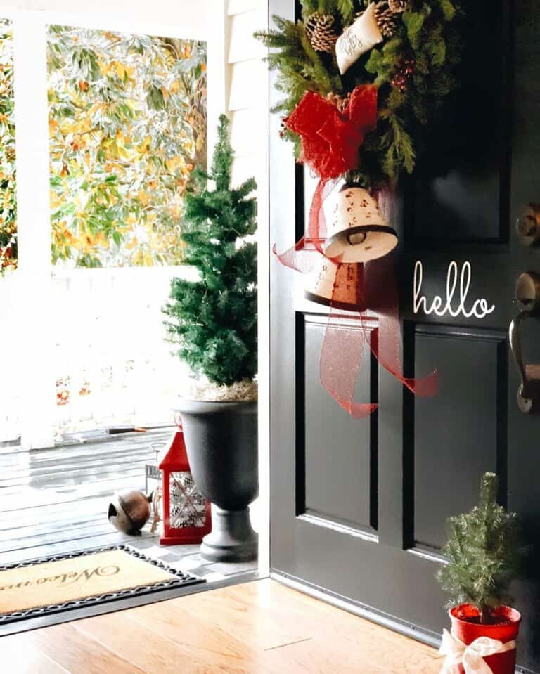 Front Door Holiday Décor With Christmas Bells