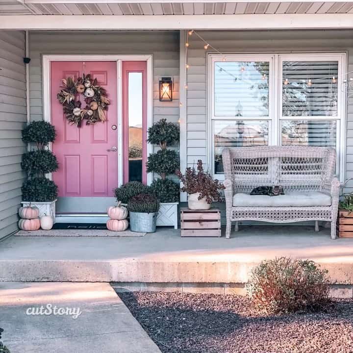 Front Porch Adorned With Pink and White