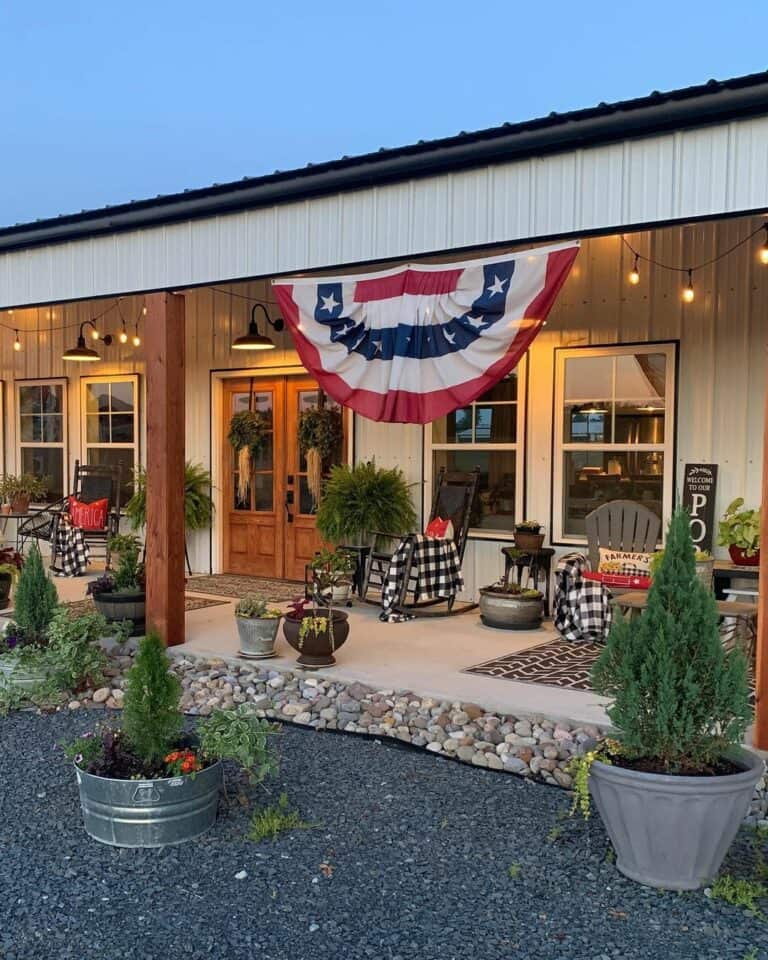 Front Porch With Plants and 4th of July Decorations