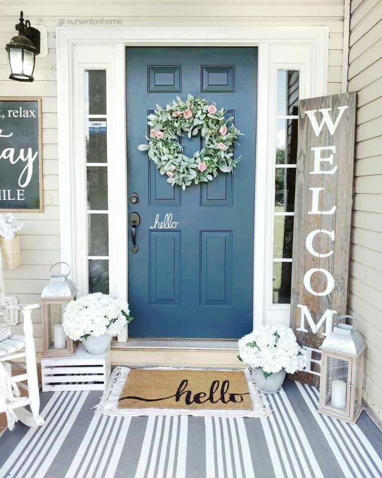 Front Porch With Wood Welcome Sign
