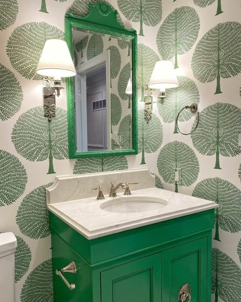 Fun Tropical Tree Wallpaper Ideas for a Half Bath