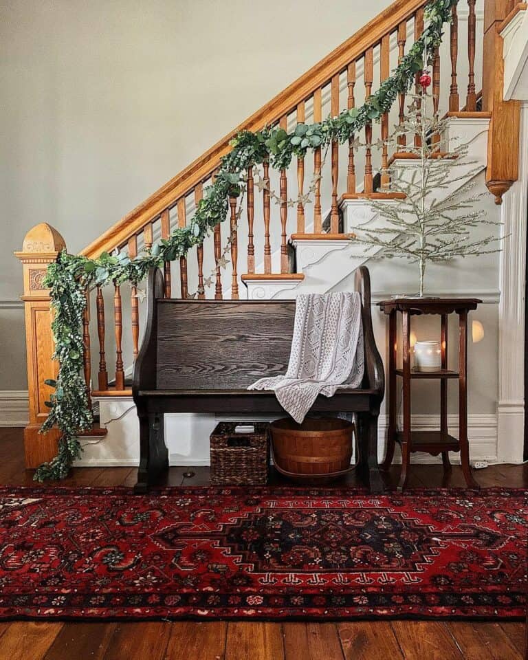 Garland Draped Over Staircase Railing