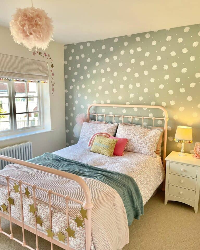 Girl's Bedroom With Cloud and Pom-pom Lights