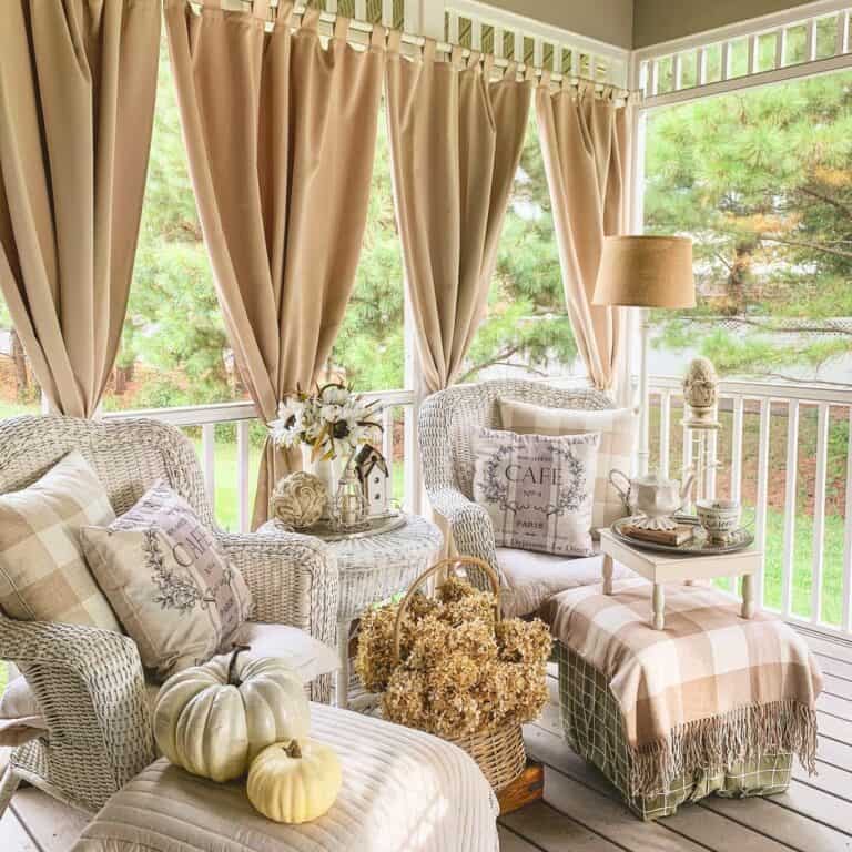 Golden Brown Curtains Hanging On Back Porch