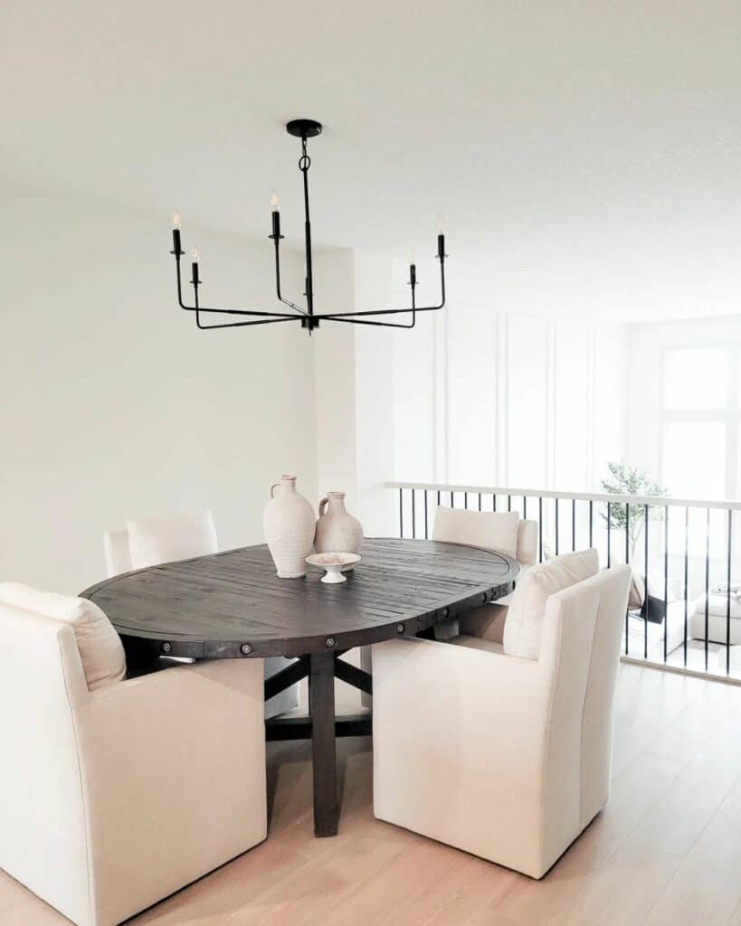 Gorgeous Dining Room With Sleek Black Chandelier