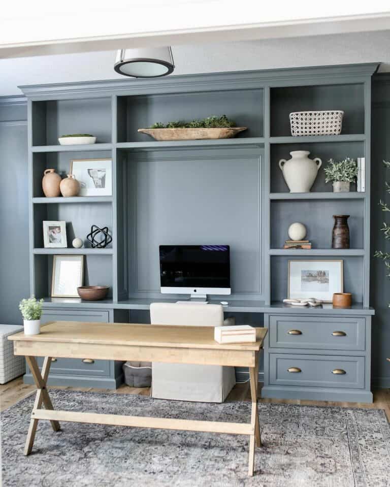 Gray Built-in Office Cabinets