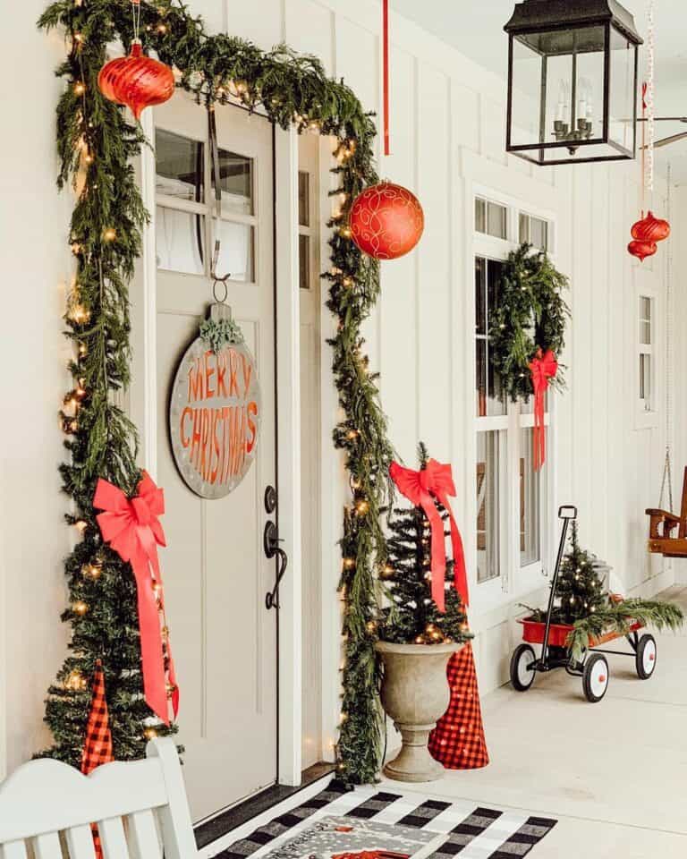 Gray Door With Christmas Entrance Front Door Décor