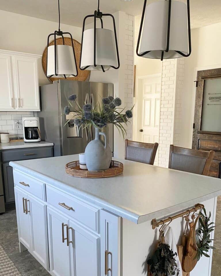 Gray Kitchen Island With White Cabinets