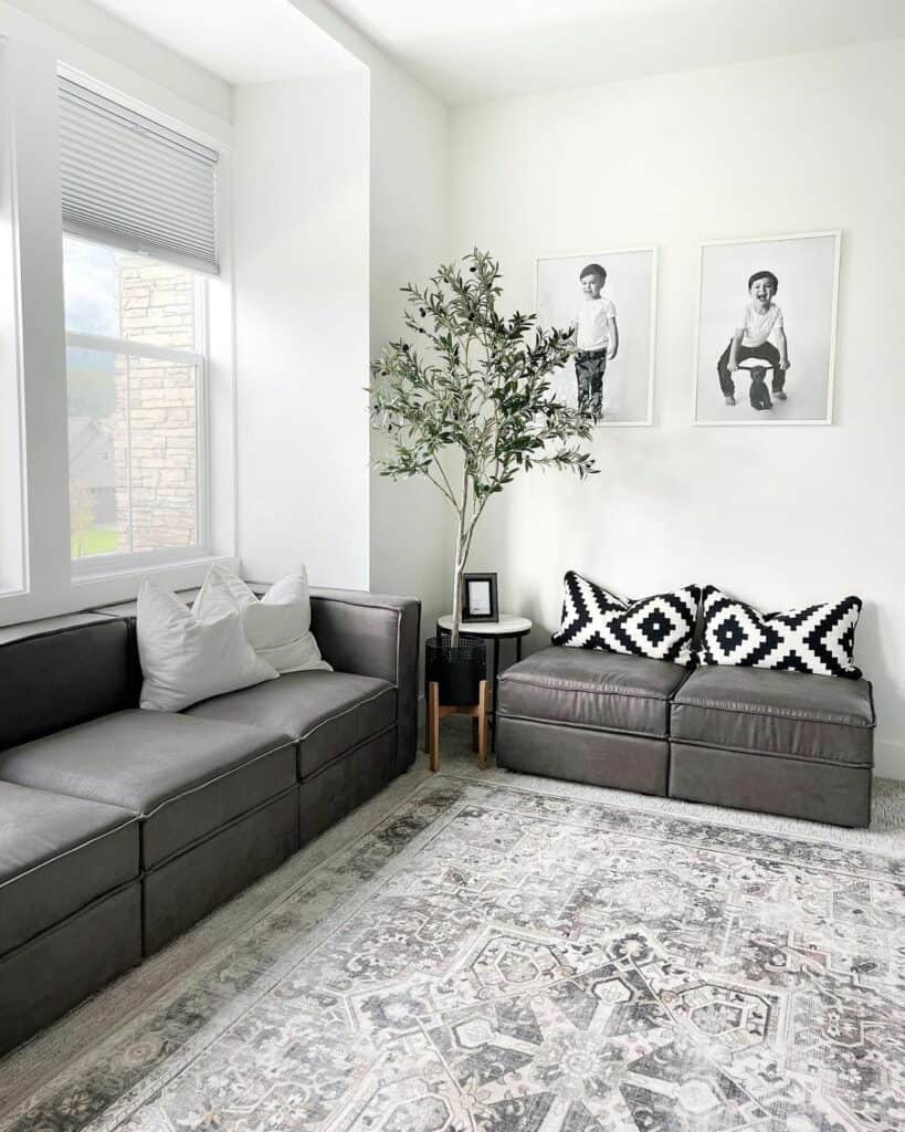 Gray Leather Couch for Monochrome Living Room
