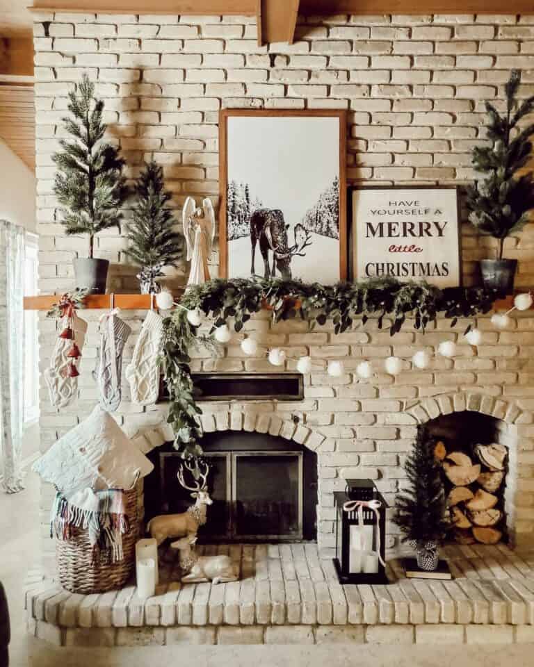 Gray Stone Fireplace Hearth With Beige Reindeer