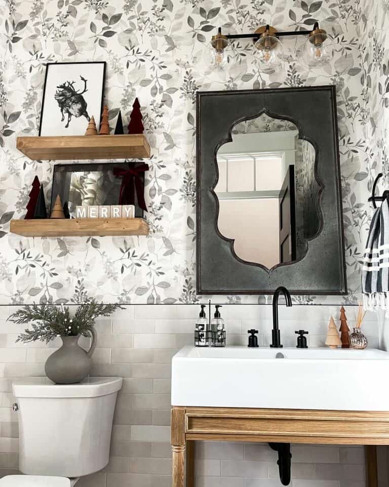 Gray Tree Wallpaper for a Relaxing Guest Bathroom