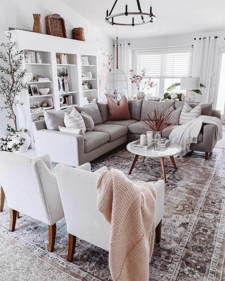 Gray and Pink Living Room Design