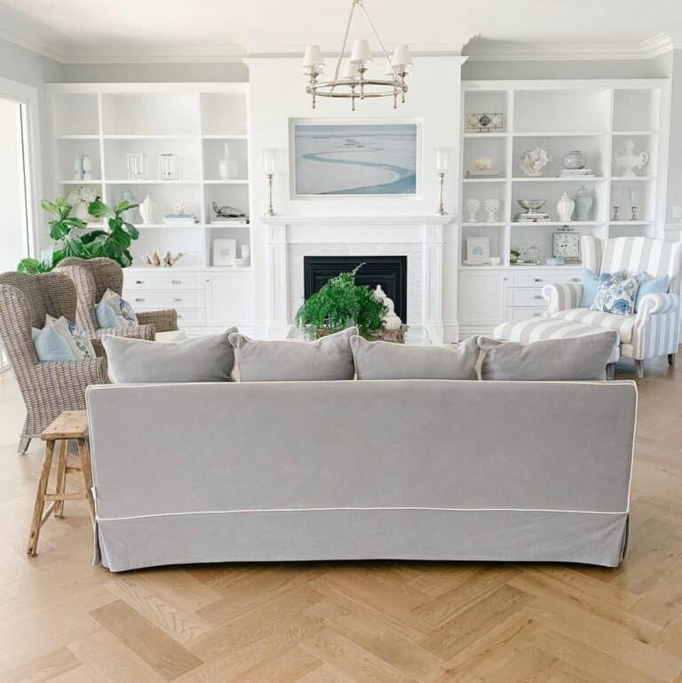 Gray and White Living Room With Fireplace