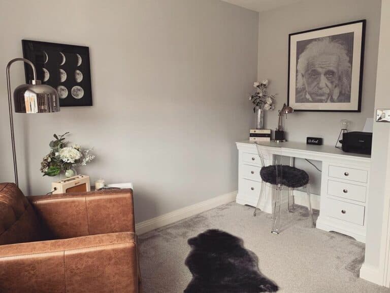 Gray and White Office With Black Décor