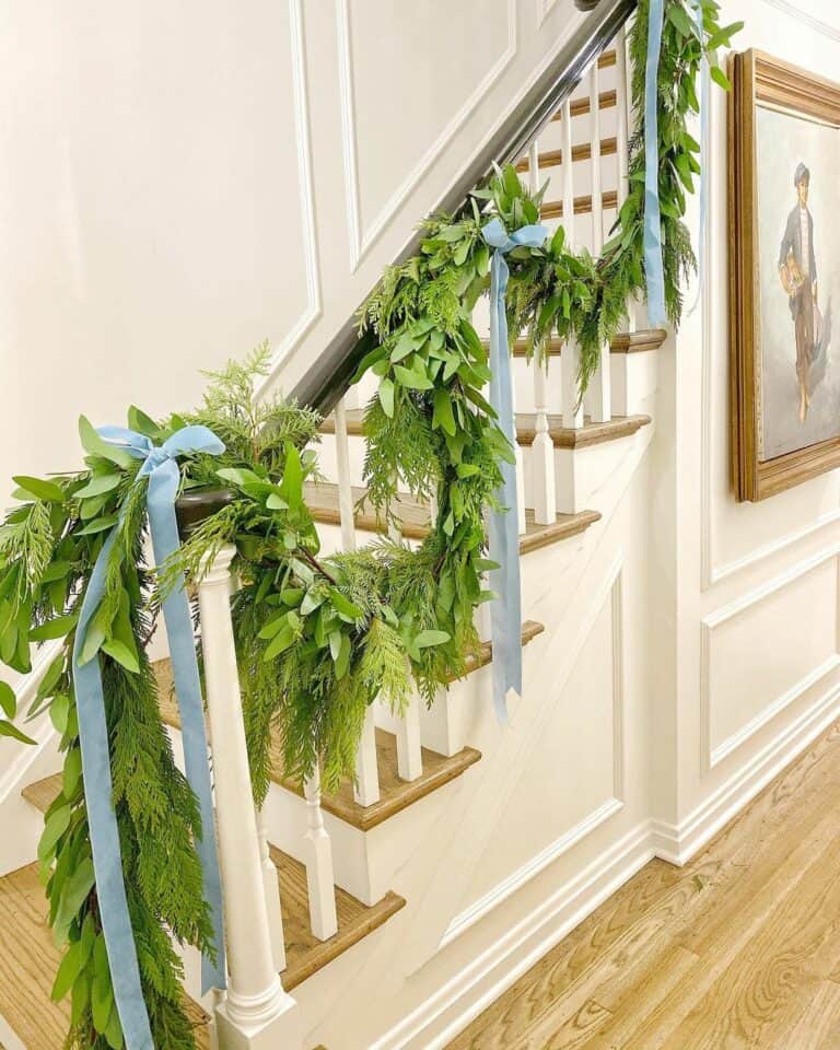 Green Eucalyptus Garland with Light Blue Bows