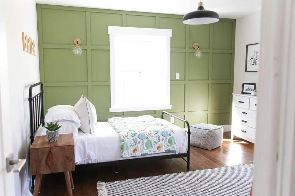 Green Paneled Bedroom Wall
