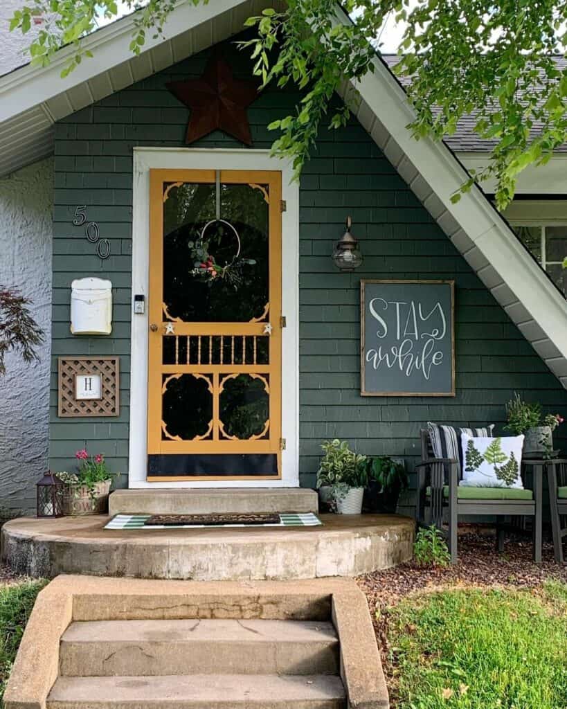 Green-themed Home's Inviting Front Porch