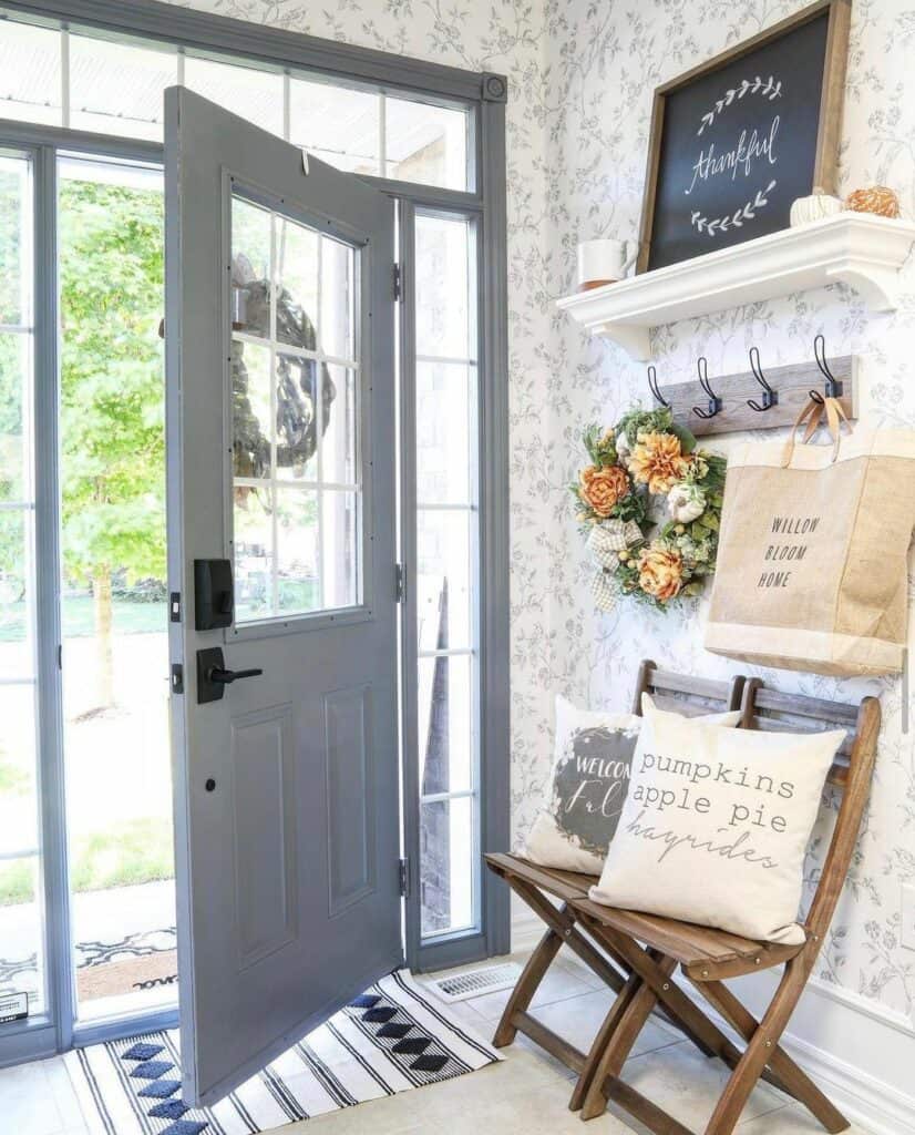 Grey Door with Sidelights and Transom