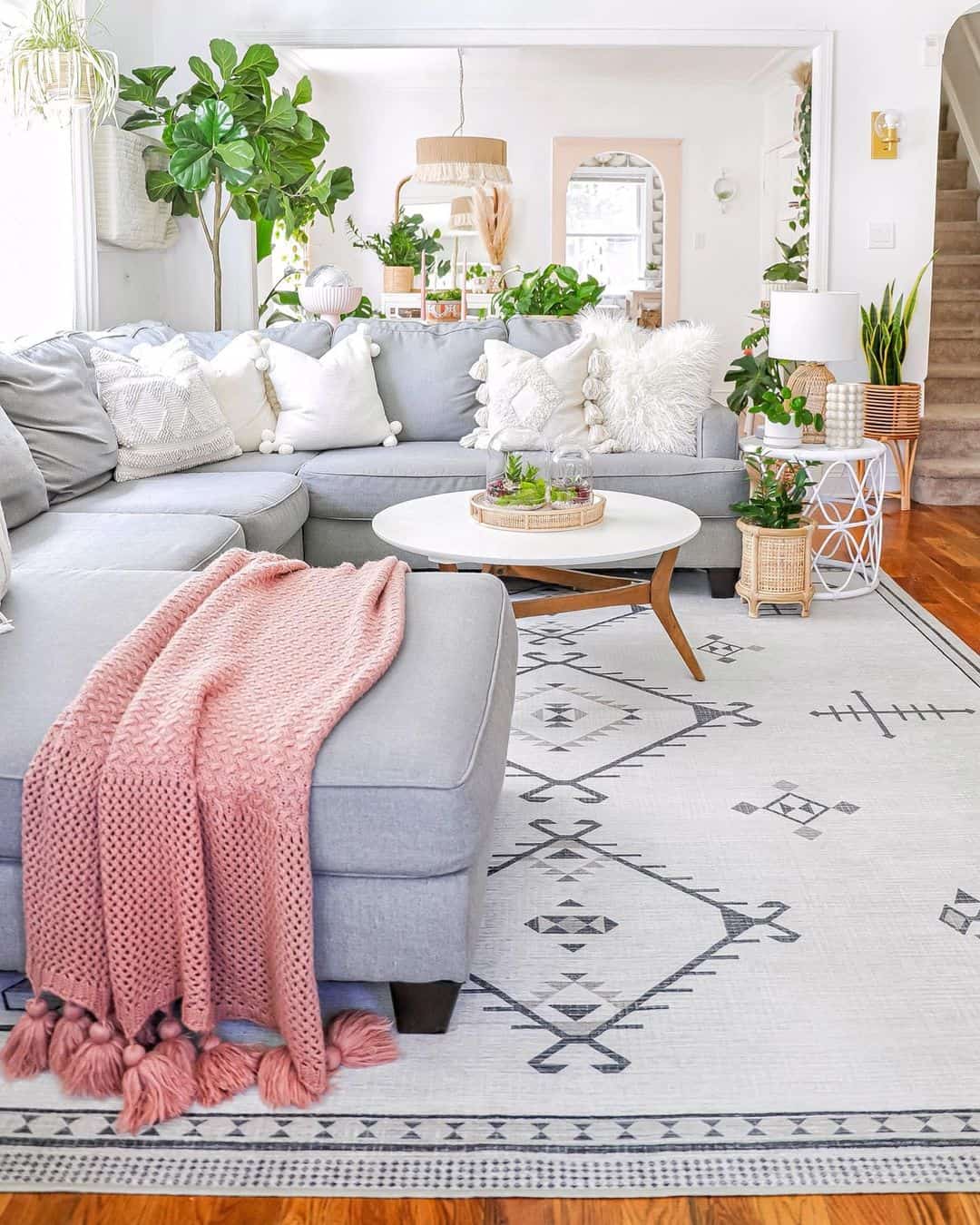 Grey Sectional and Geometric Area Rug Soul & Lane