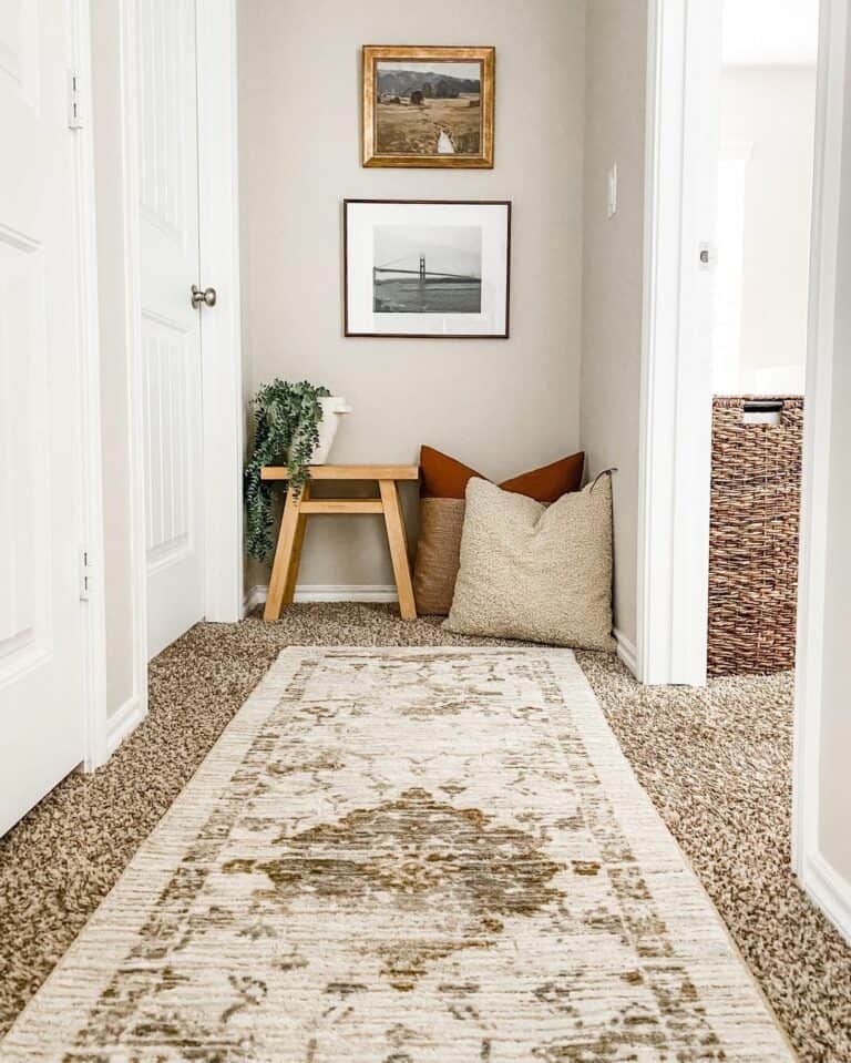 Hallway With Beige Patterned Runner