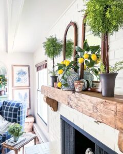 Hand Hewn Wood Mantel With Summer Mantel Décor