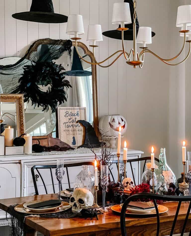 Haunted Living Room Décor With Witches Hat