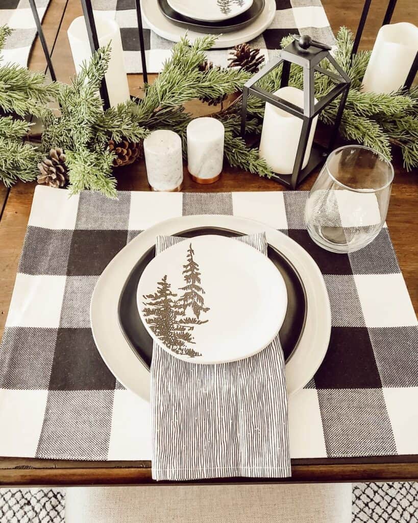 Holiday Dining Table with Plaid Placemats