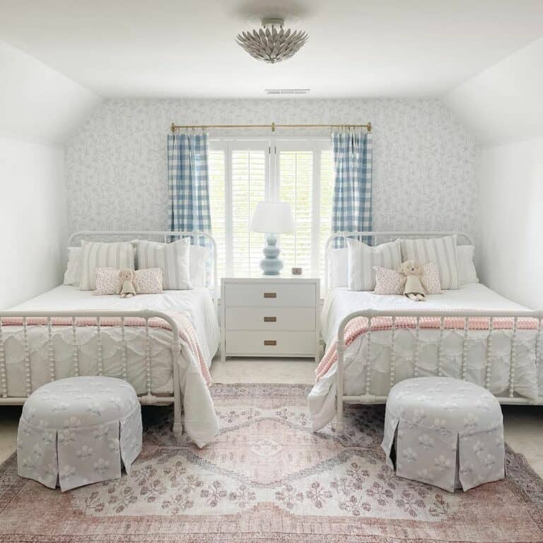 Identical Beds Against Bedroom Accent Wall
