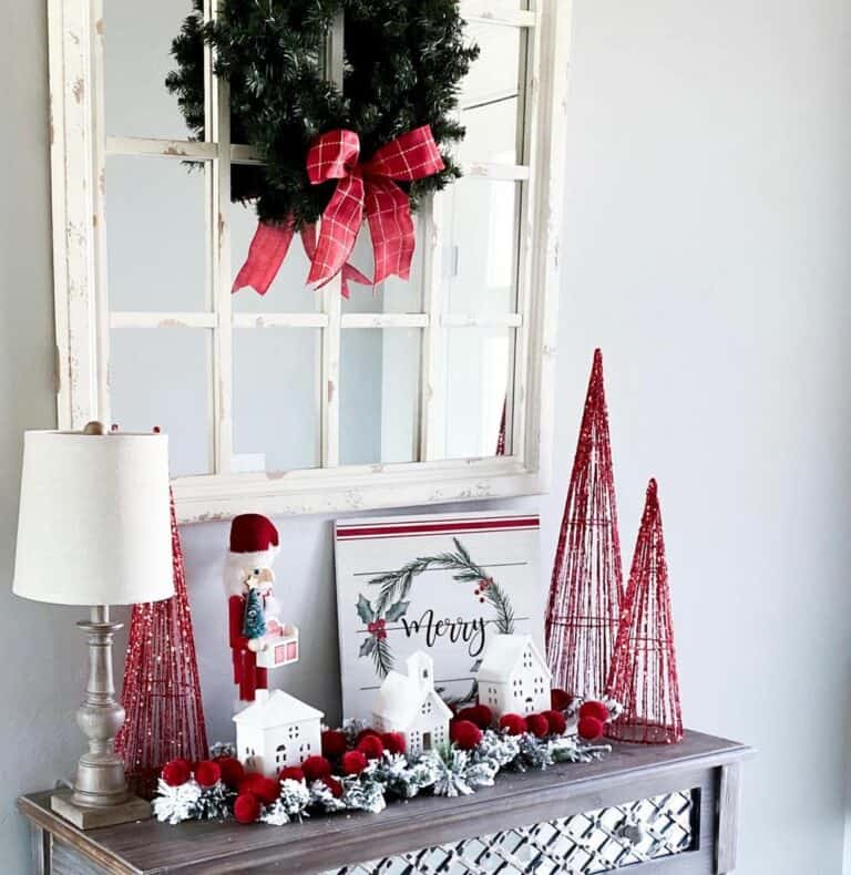 Indoor Entryway Christmas Décor With Red Accents