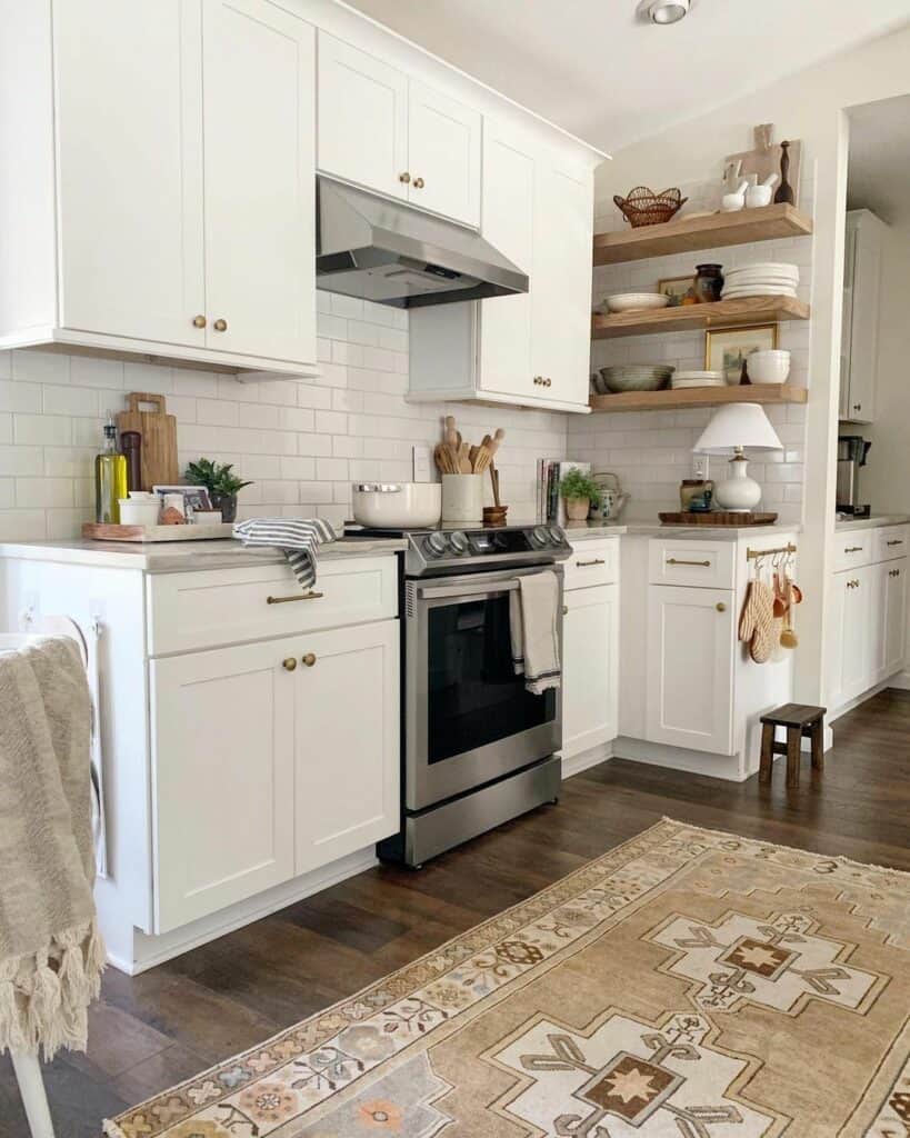 Kitchen Corner with Wood Floating Shelves