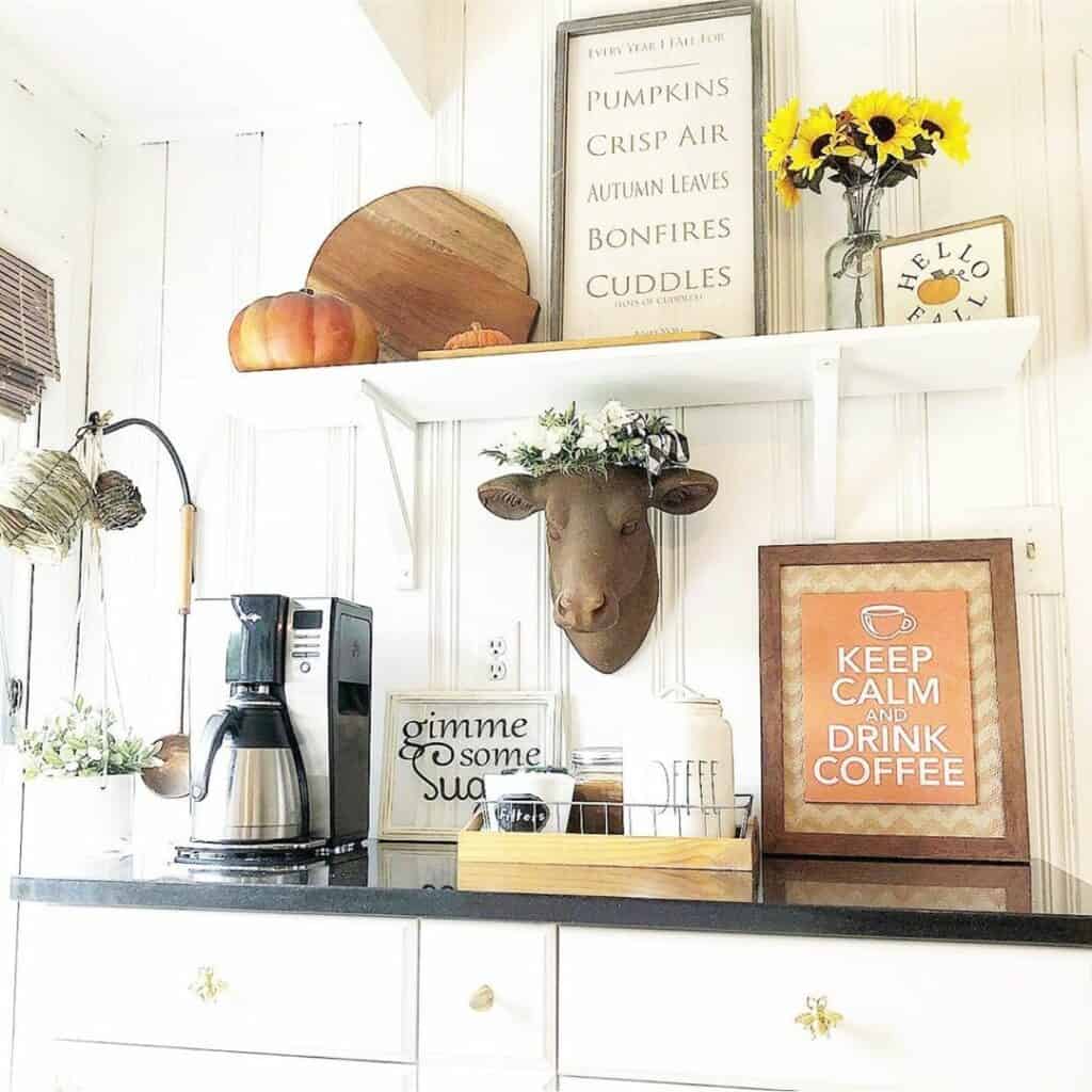Kitchen Floating Shelf Décor for a Small Coffee Bar