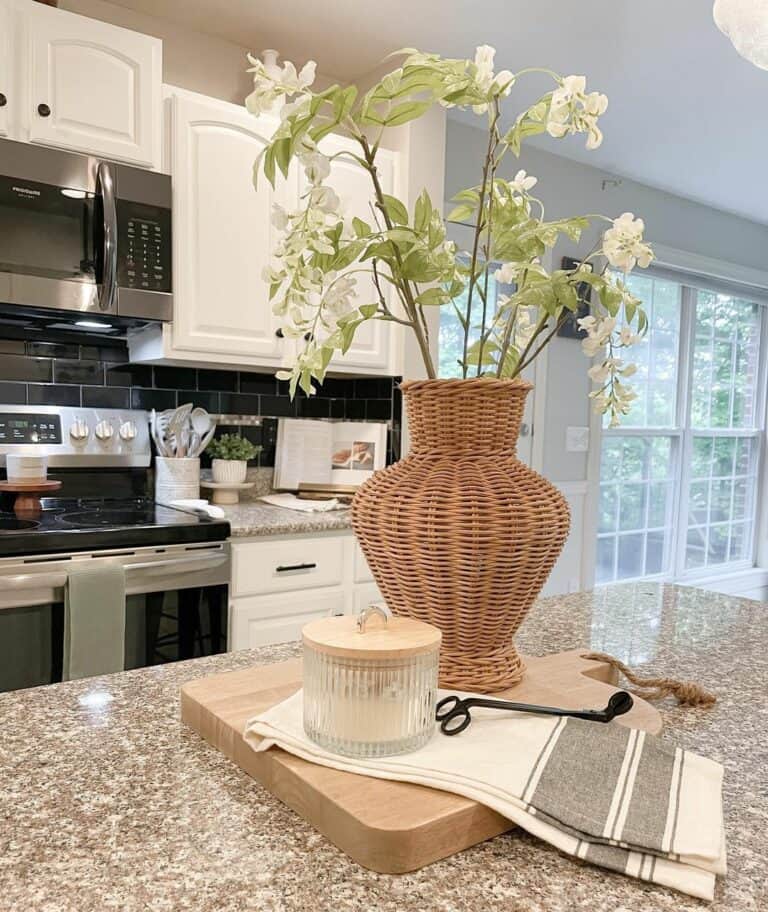 Kitchen Island Display With Rattan Vase