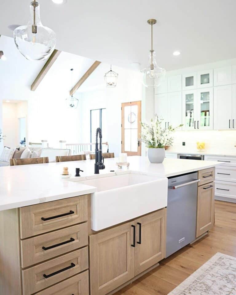 Kitchen Island With Wooden Shaker Cabinets