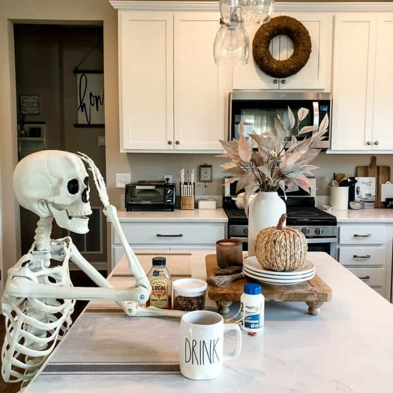 Kitchen Island with Skeleton Decor