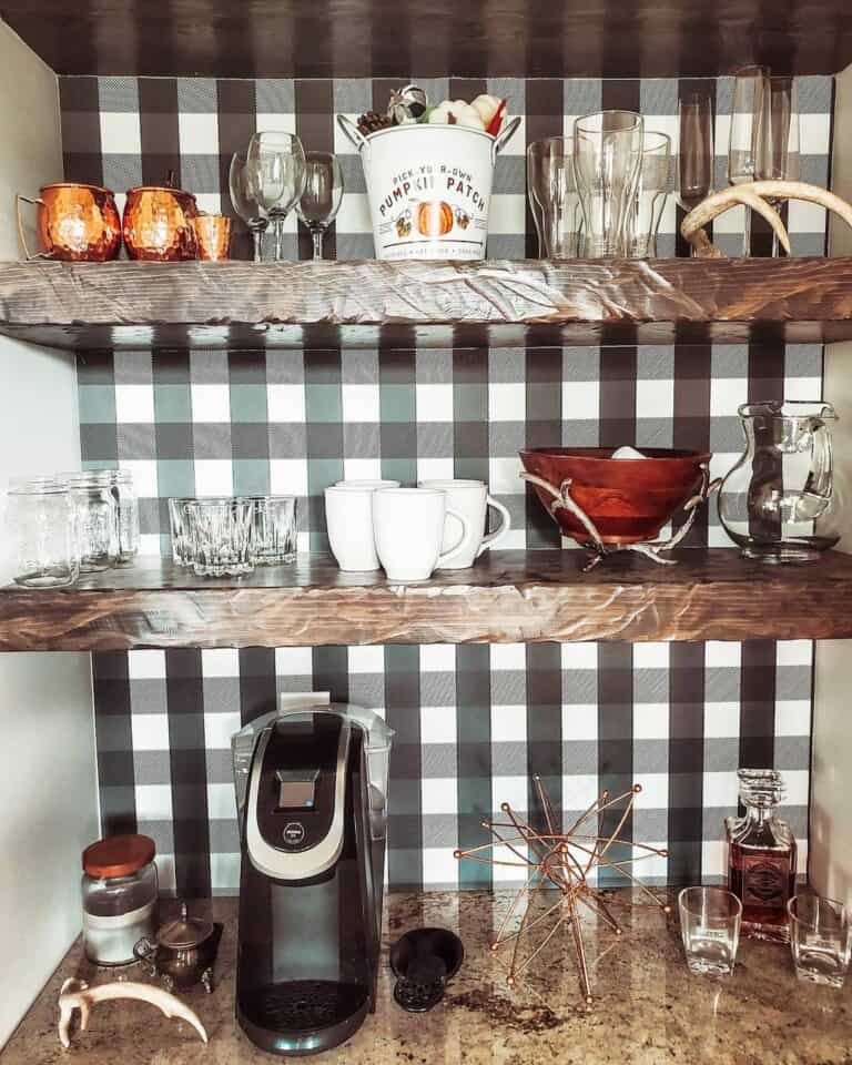 Kitchen With Black-and-White Checkered Wallpaper