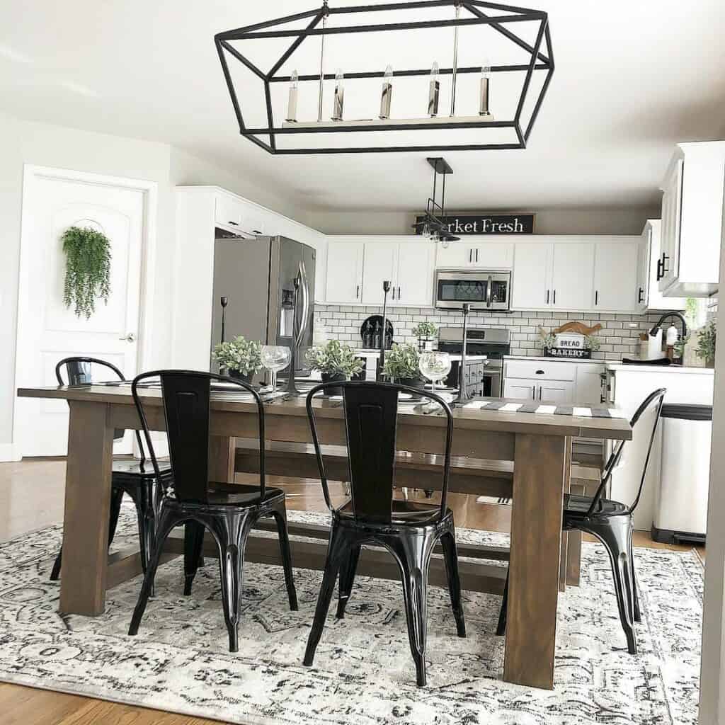 Kitchen With Chandelier in Distressed Metal Finish